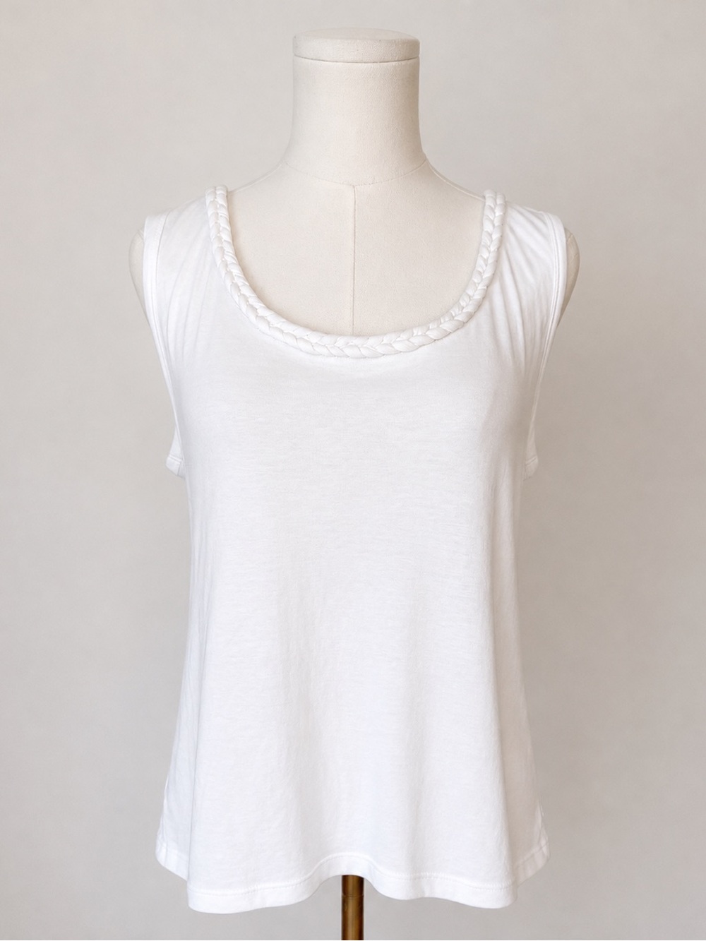 Ann Taylor White Braided Neck Sleeveless Cotton Top XL